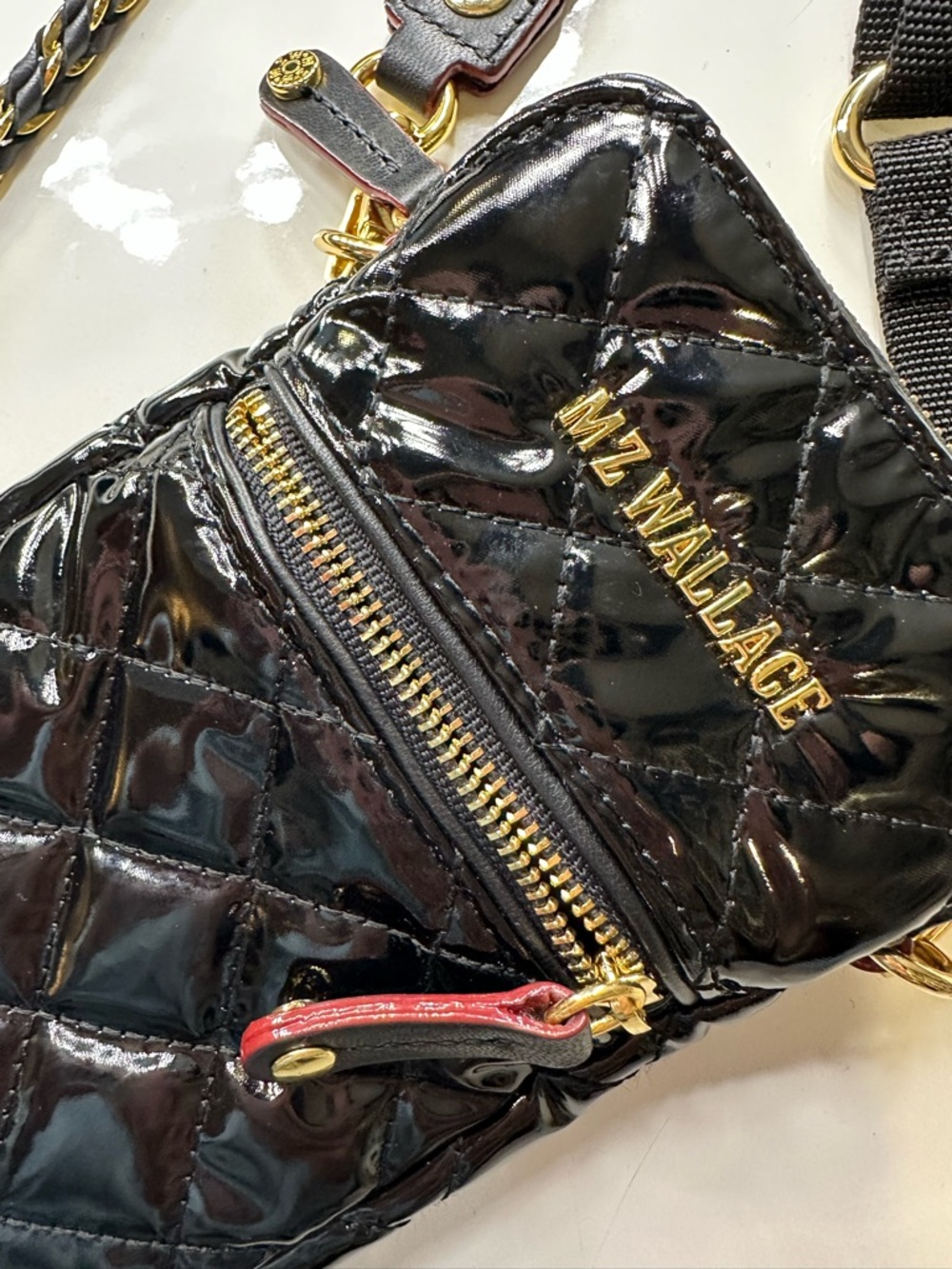 MZ Wallace Quilted Patent Crossbody Phone Bag - Black - Picture 4 of 5